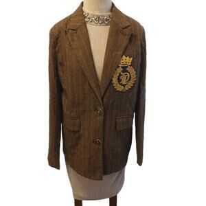 Skylar Rose Plaid Blazer Size Large Brown ICONIC Crown ROYAL PATCH Boxy Preppy